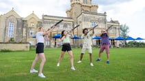 Guests playing laser clay in the grounds of Studley Castle Hotel