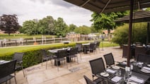 The view of the River Thames from the Riverside Terrace of the Market Kitchen Restaurant