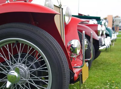 Close up of a wheel on a vintage car