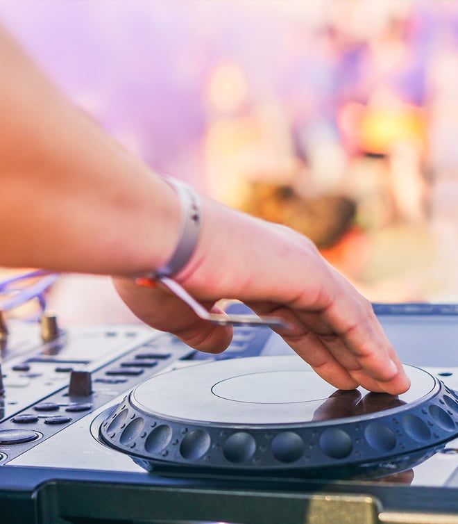 Close up of a DJ on the decks