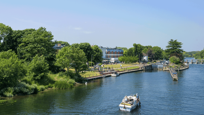 The view of the Thames with The Runnymede on the banks