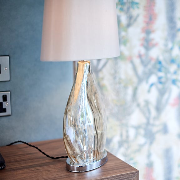 Close up details of a lamp in the newly refurbished Signature rooms at Thoresby Hall