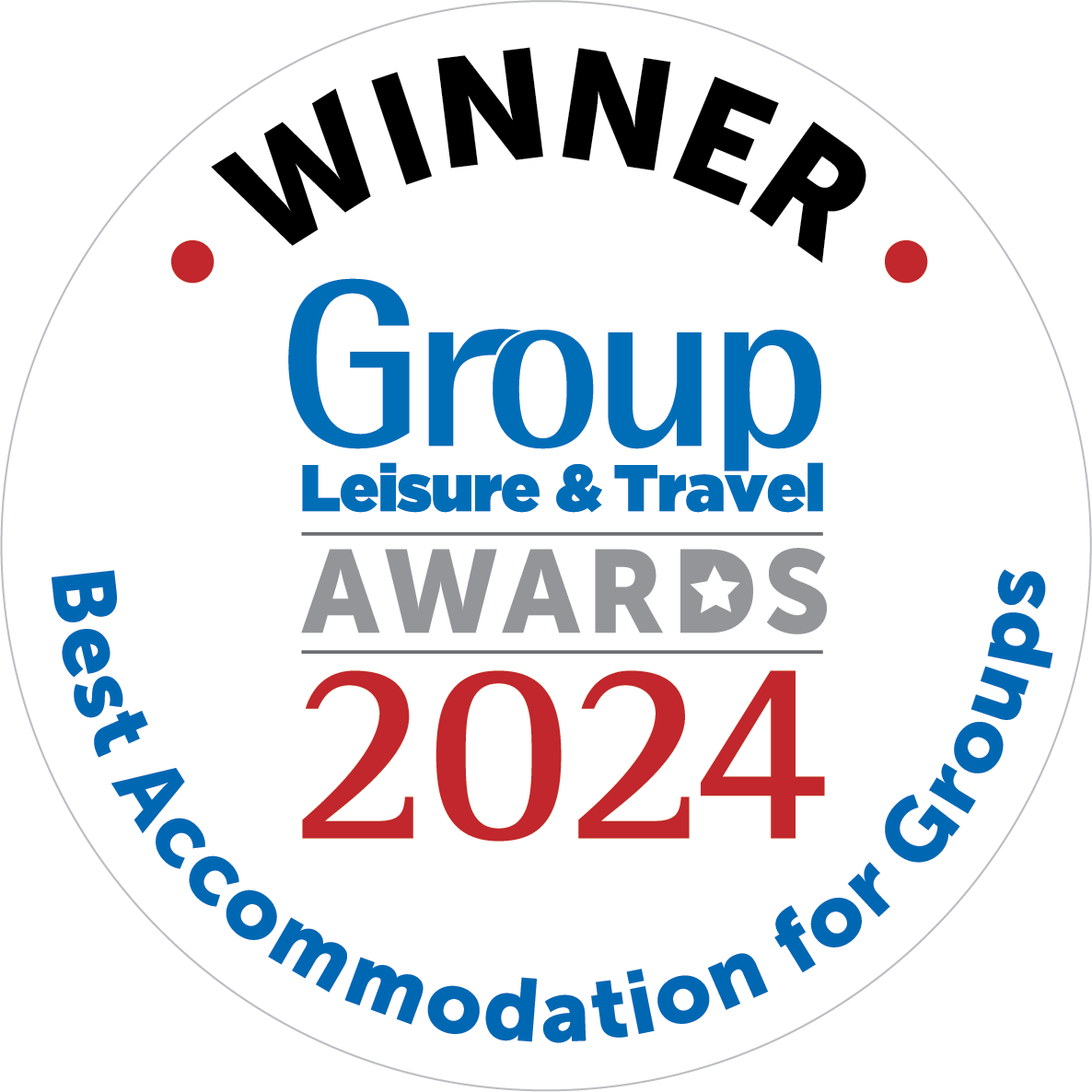 Group, Leisure & Travel Awards 2024 winner of Best Accommodation for Groups logo