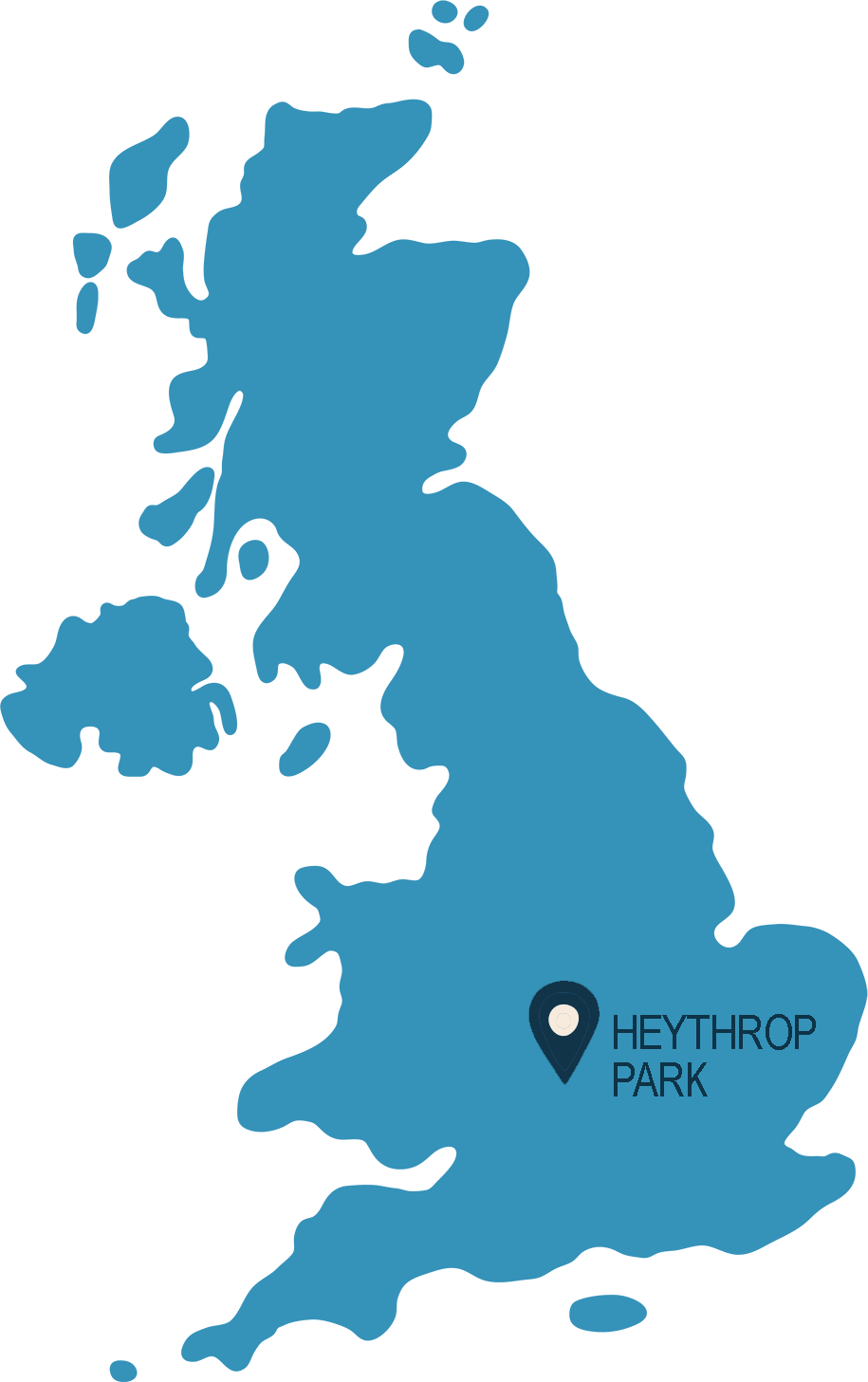 UK map highlighting Heythrop Park Hotel