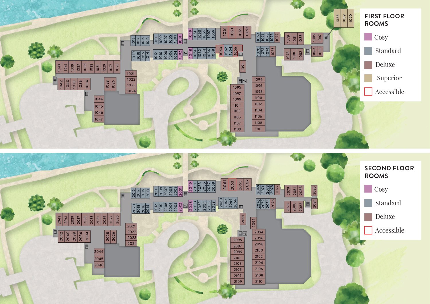 Map of first and second floor of The Runnymede on Thames